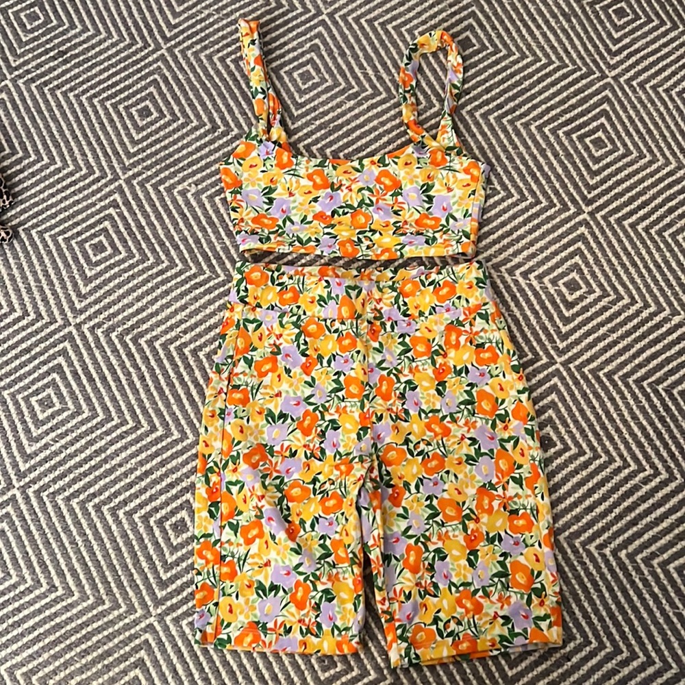 Zara Floral Biker Short Set